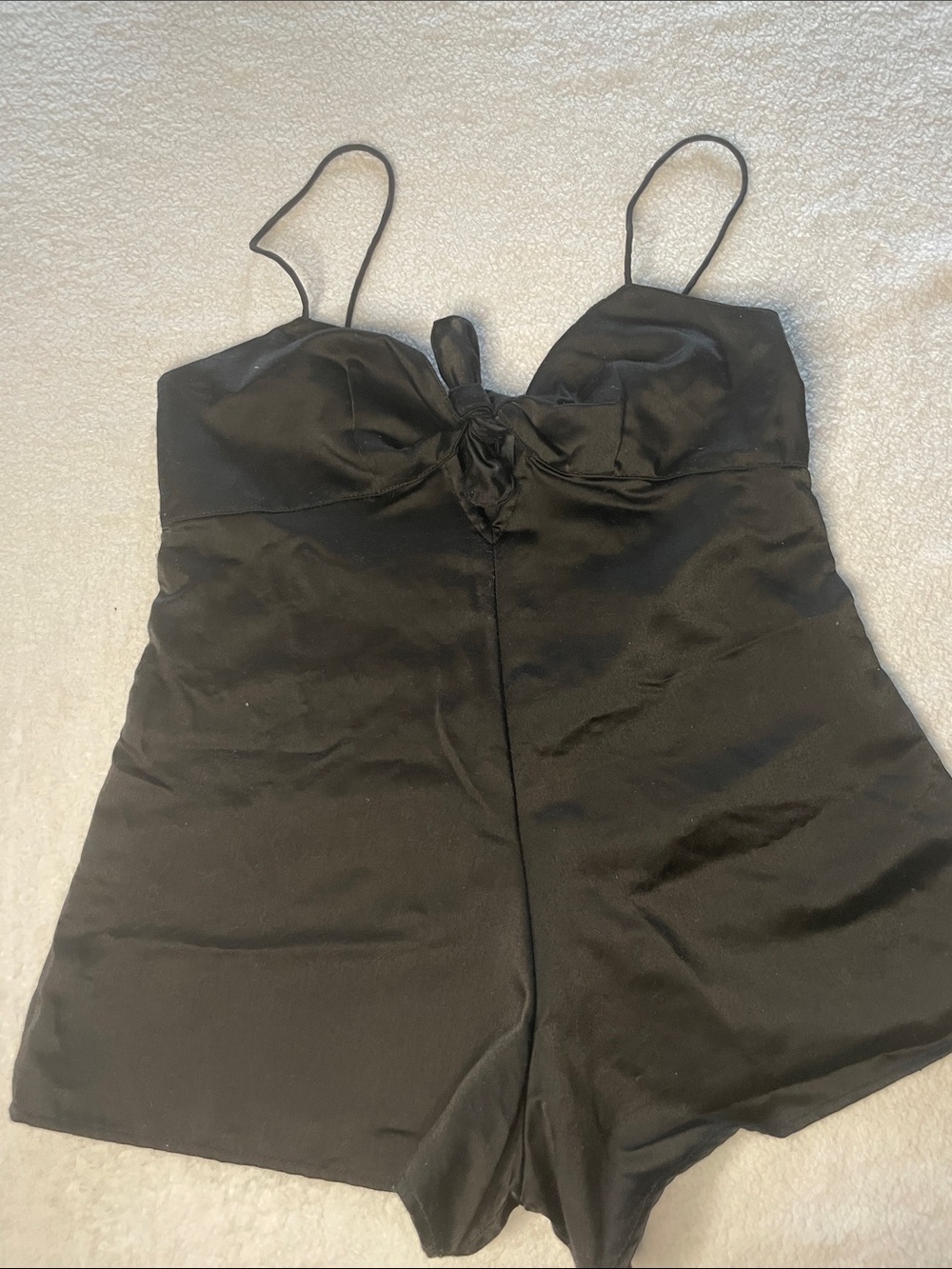 Motel Black Satin Romper playsuit with Spaghetti Straps
